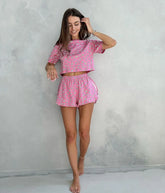 Yuvarlak Yakalı Şortlu Pijama Takımı Zalle